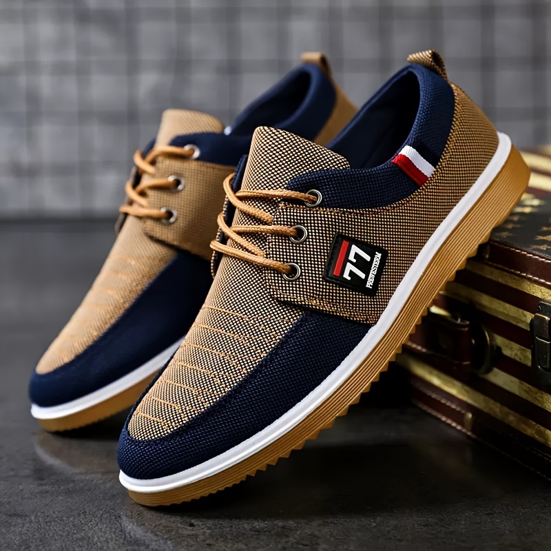 Knit Fabric Lace Up Sneakers - Novos tênis masculinos da moda, casuais,