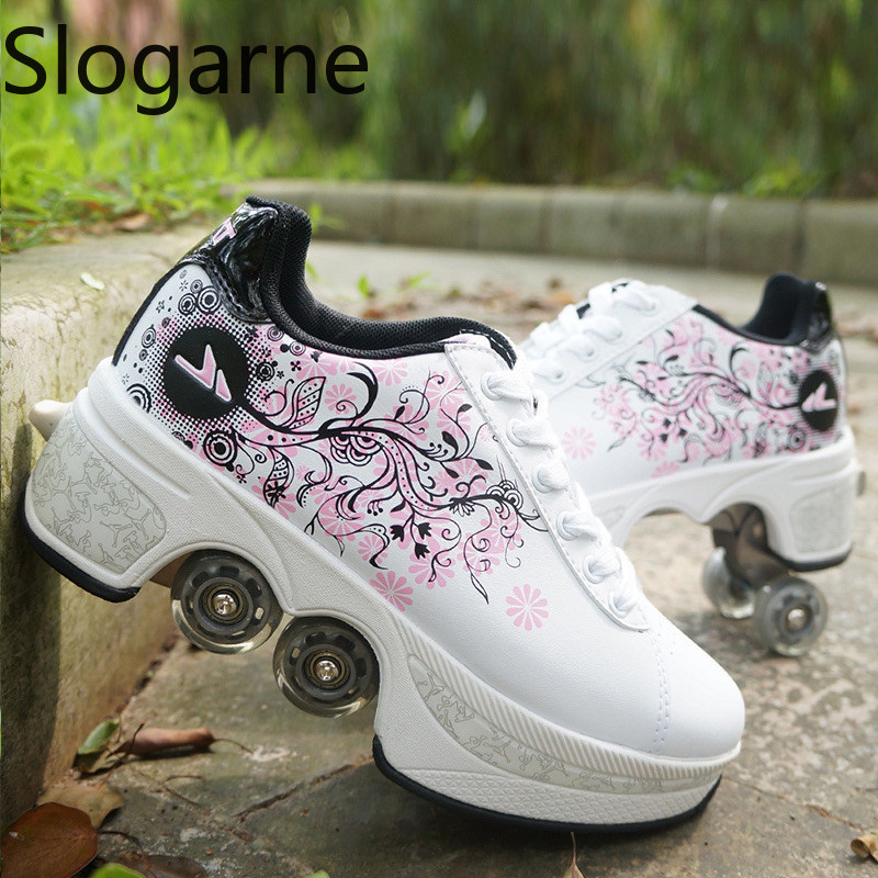 Sneakers - Mulher 4 rodas deformação patins sapatos