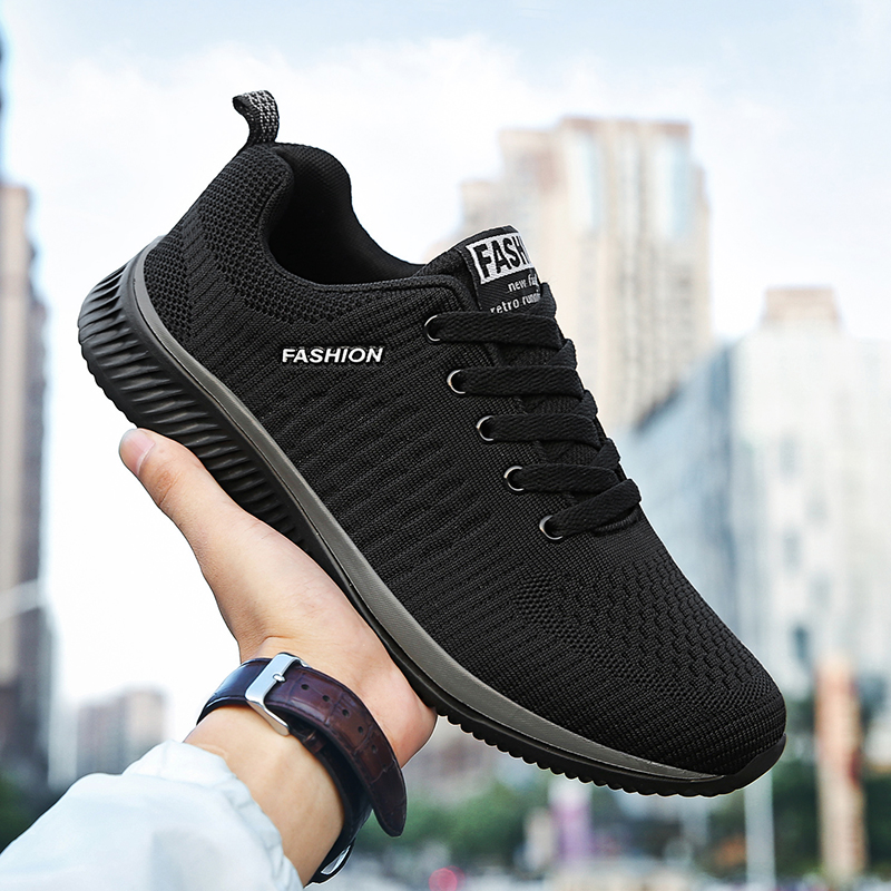 Knit Fabric Lace Up Sneakers - YRZL-Sapatos esportivos respiráveis para homens, tênis