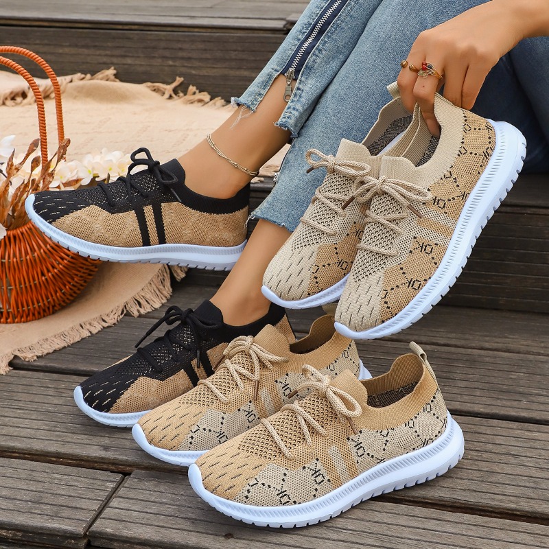 Knit Fabric Lace Up Sneakers - 2026 Novos Tênis Femininos Redondos com