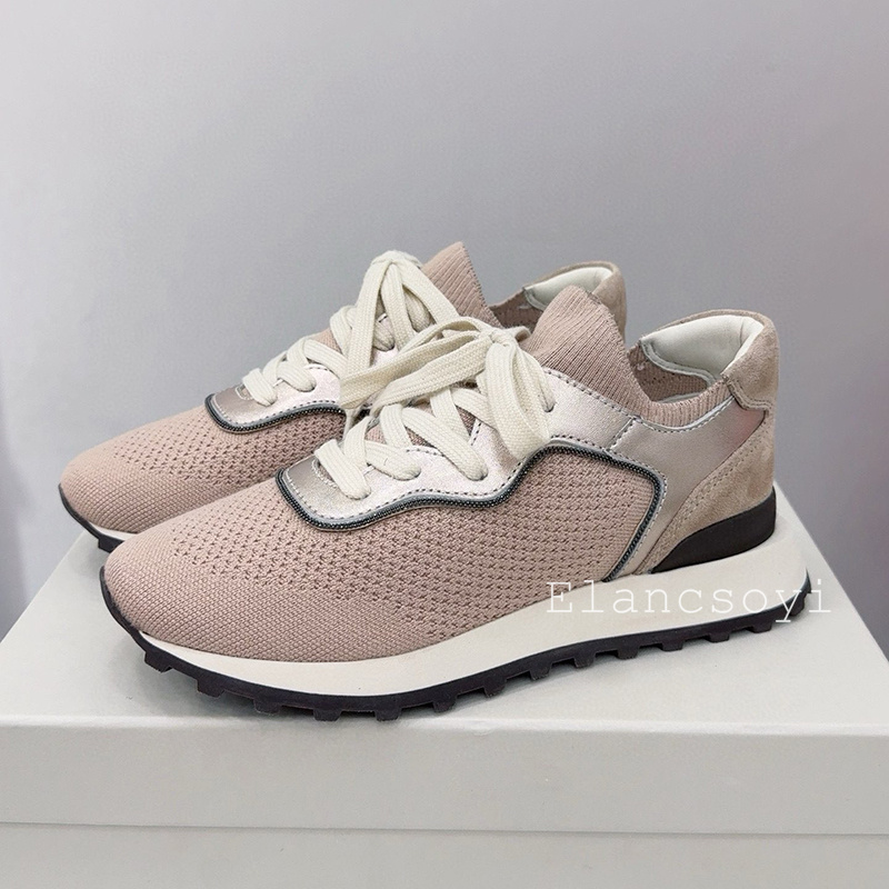 Sapatos planos femininos corda - Knit Fabric Lace Up Sneakers avaliação e preço