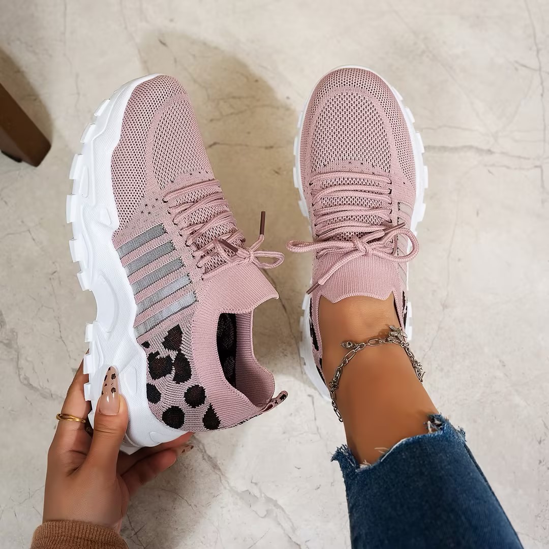 Tênis Femininos de Primavera e - Knit Fabric Lace Up Sneakers avaliação e preço