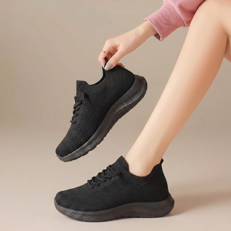 Tênis femininos de verão, resp - Knit Fabric Lace Up Sneakers avaliação e preço