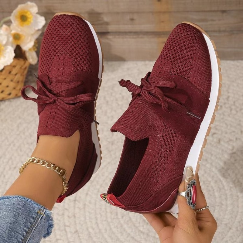 Novo preto malha respirável da - Knit Fabric Lace Up Sneakers avaliação e preço