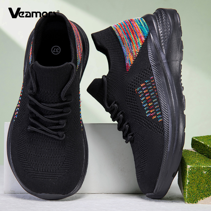 Tênis de malha respirável para - Knit Fabric Lace Up Sneakers avaliação e preço