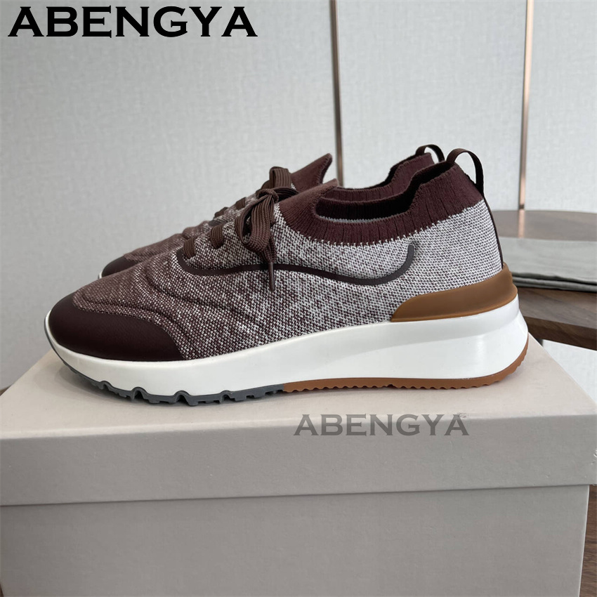 Novos Sapatos Masculinos Multi - Knit Fabric Lace Up Sneakers avaliação e preço